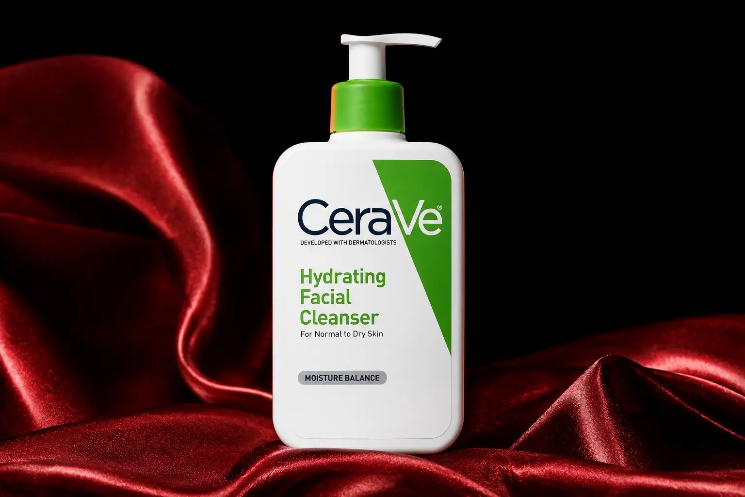 CeraVe Hydrating Facial Cleanser on red silk
