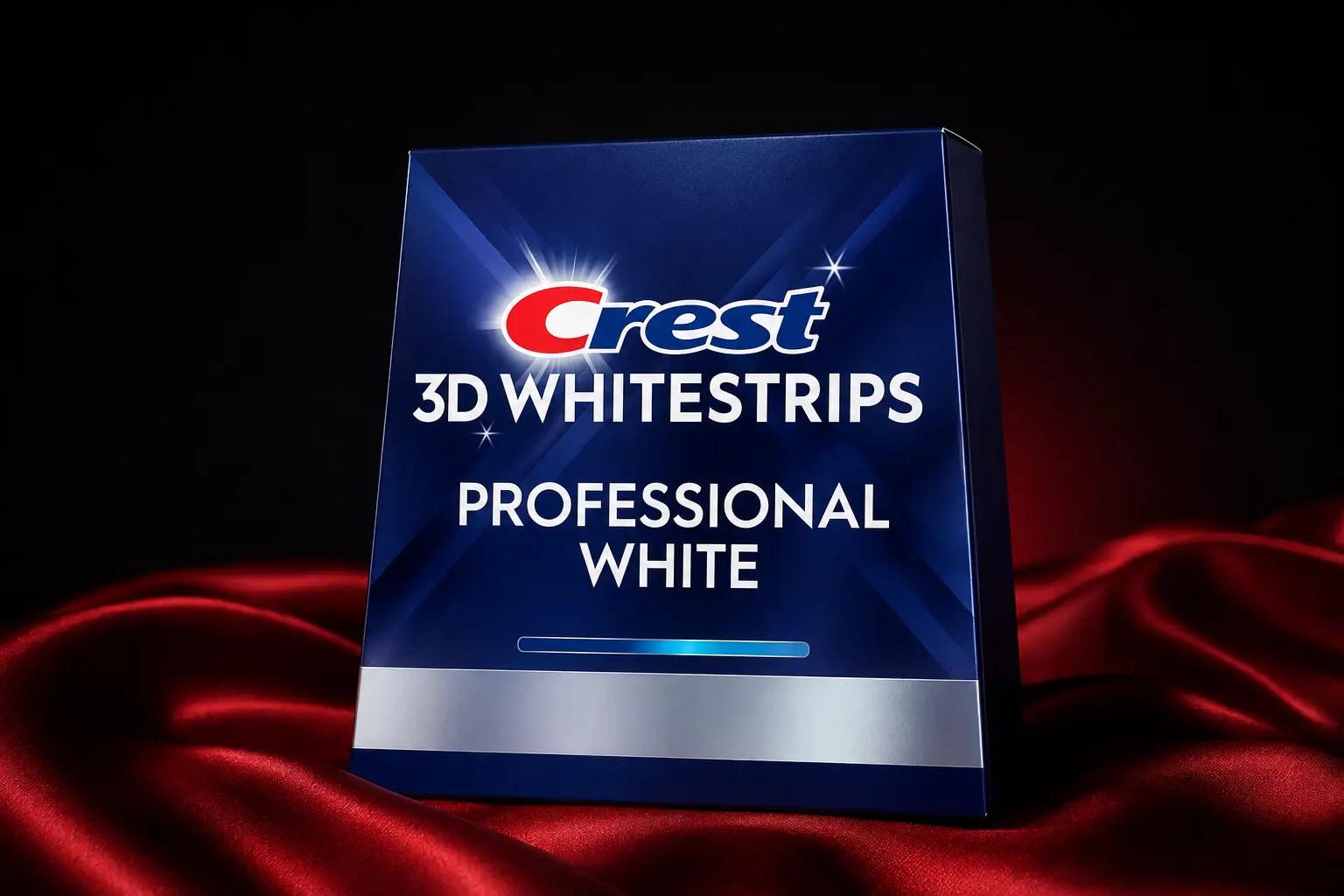 Crest 3D Whitestrips Professional White on red silk