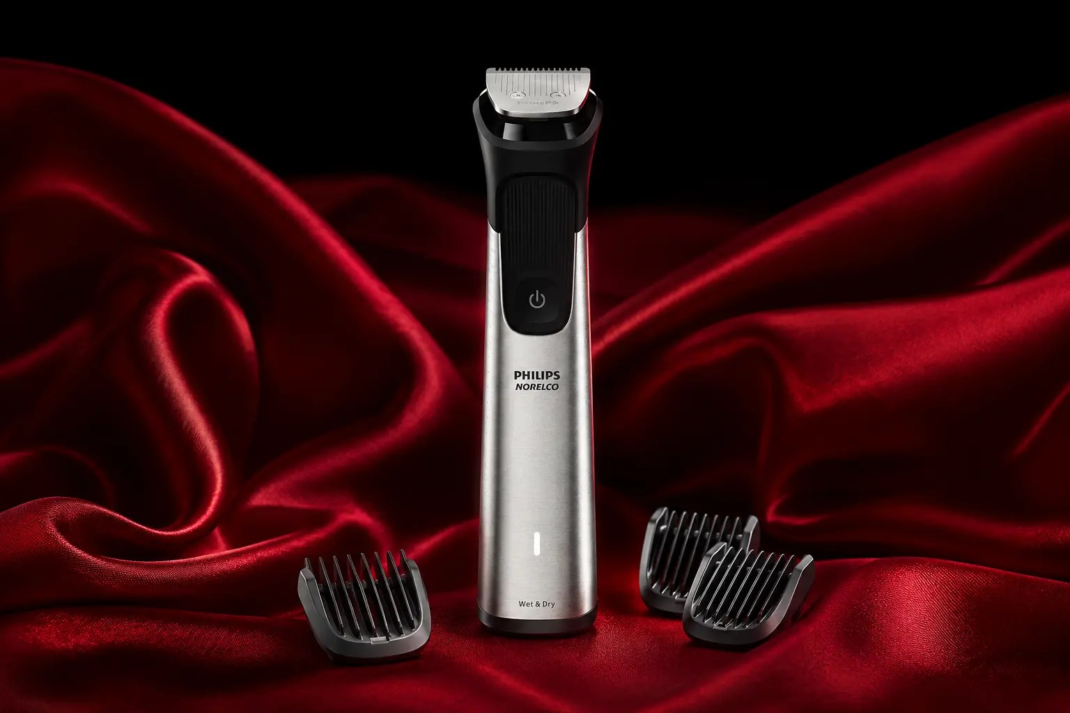 Philips Norelco Multigroom Series 7000 on red silk