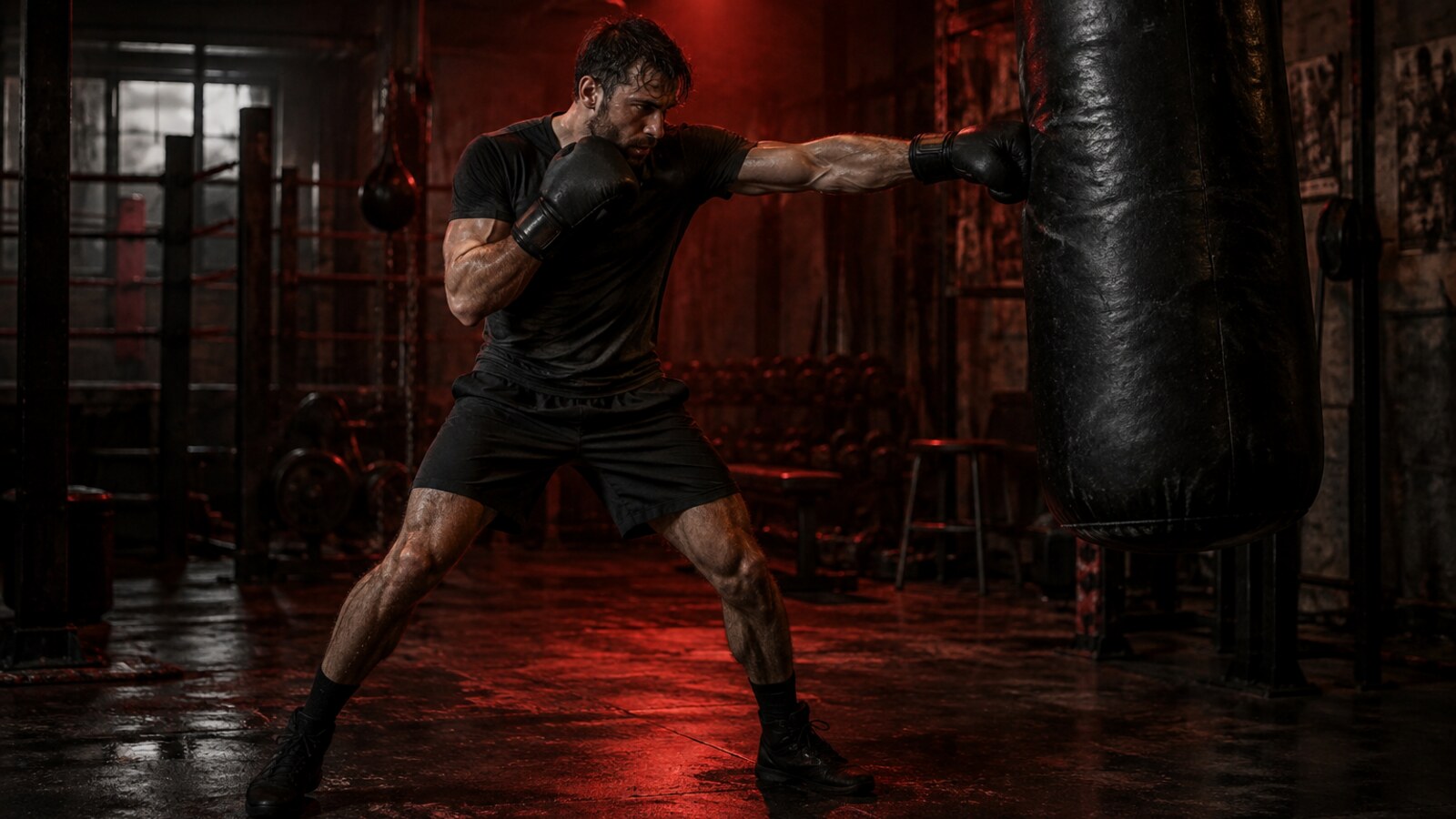 Man rebuilding momentum through disciplined heavy-bag training