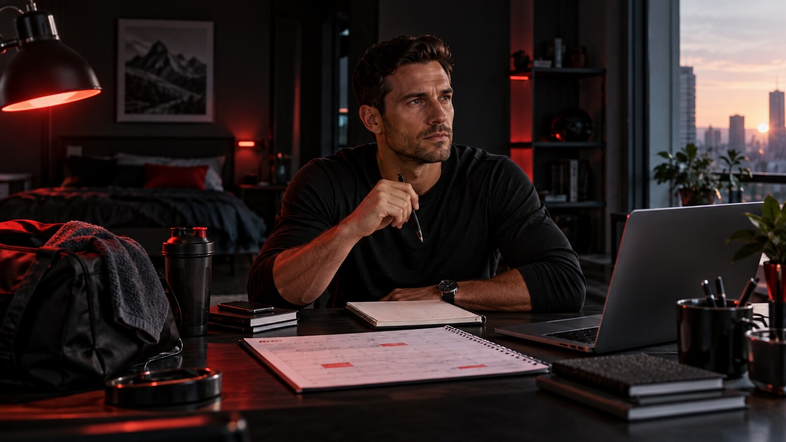 Man building a disciplined new routine at an orderly desk