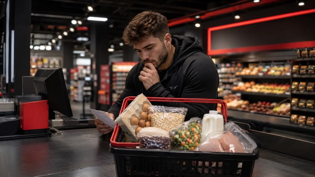 Man shopping for affordable high protein foods
