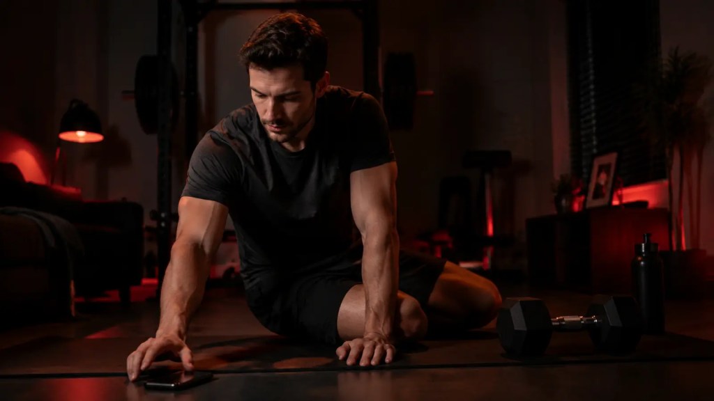 Man choosing his planned workout over a last minute message