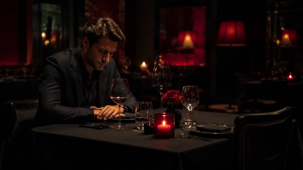 Man waiting alone at a restaurant table