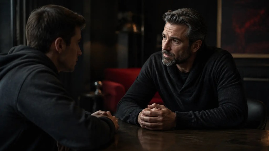 Man listening carefully and supporting a friend