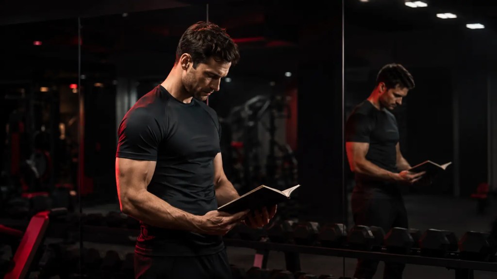 Man reviewing his training progress in a gym