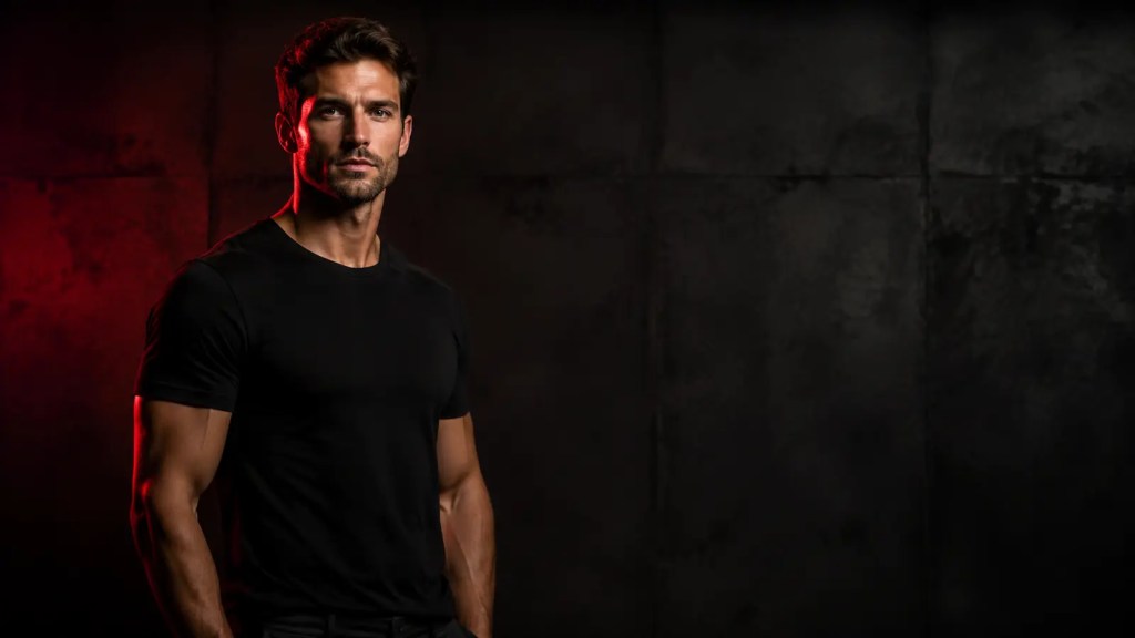 Calm confident man showing grounded masculine strength