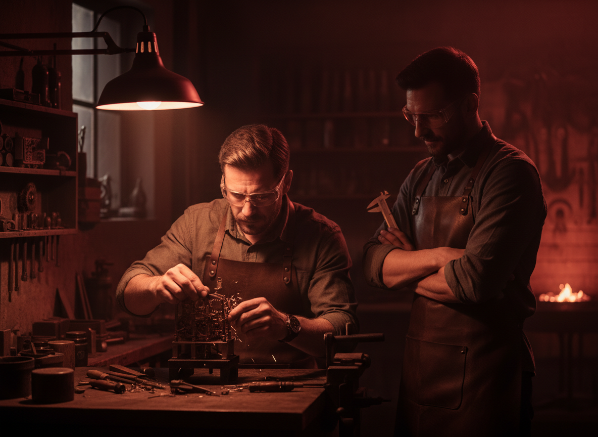 Reliable man completing precise work in a workshop